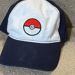 Pokemon Pokeball Ball Strapback Cap Hat Blue White Adjustible